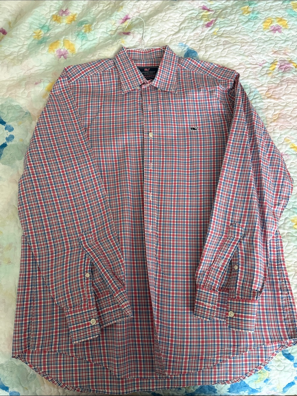 Vineyard Vines Men's Red and Blue Plaid Button-Down Shirt